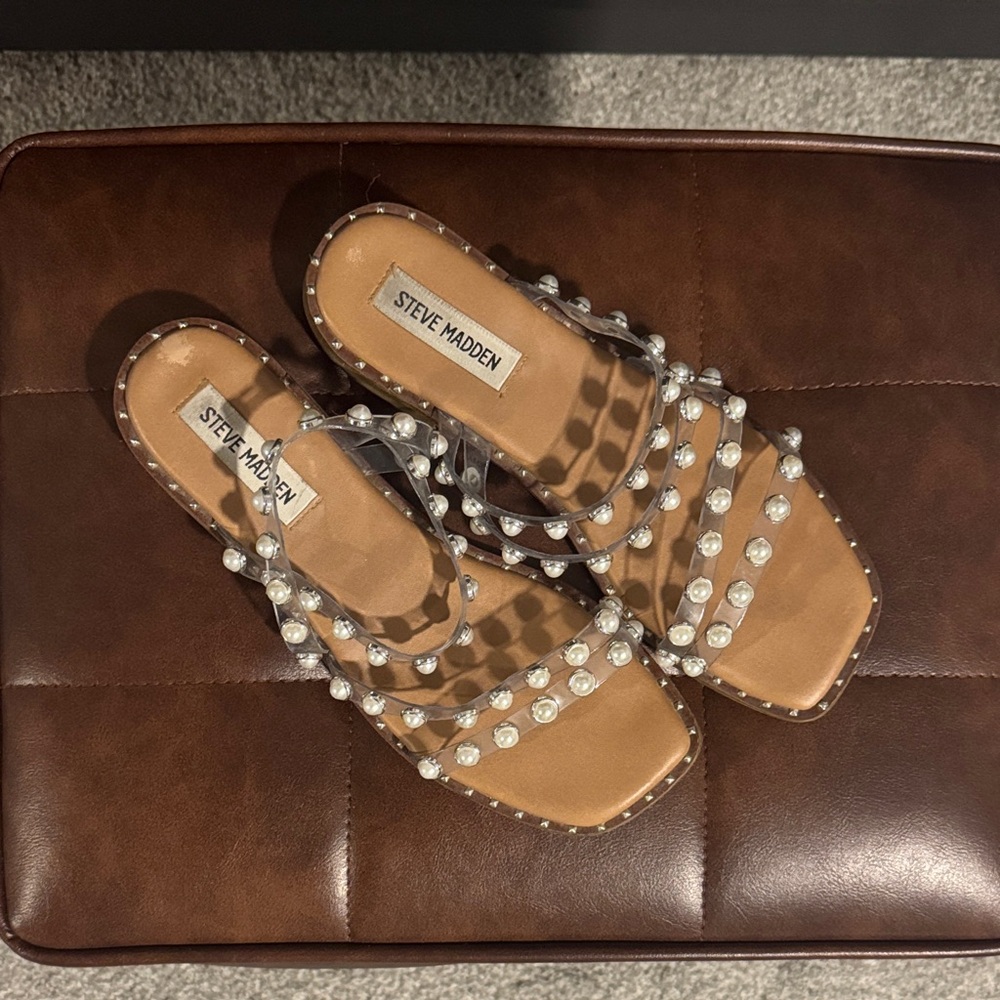 Steve Madden Women's Clear and Tan Studded Sandals